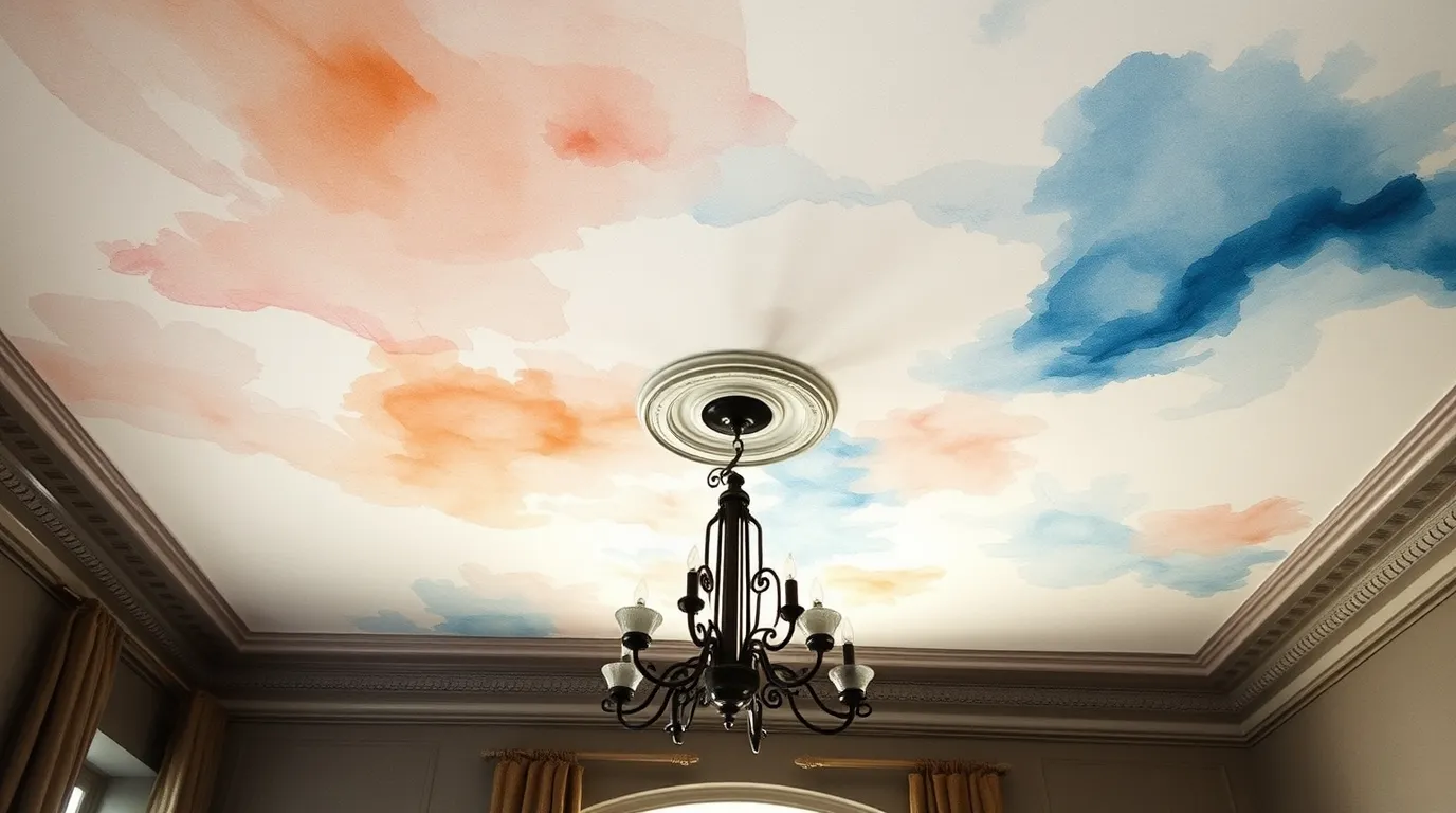 a delicate watercolor painting of a ceiling painting