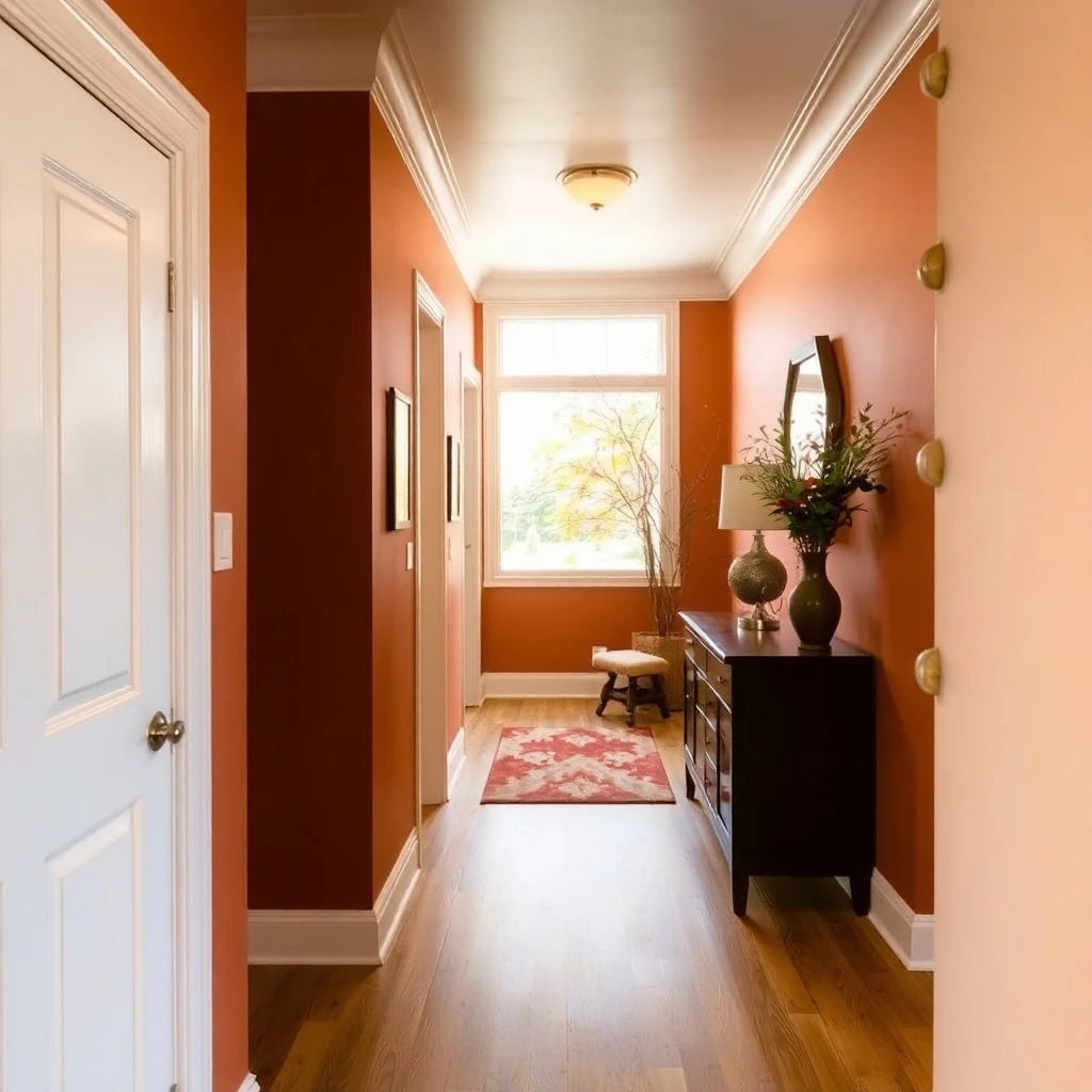 a hallway and corridor painting in warm autumn colors, creating an earthy and cozy atmosphere