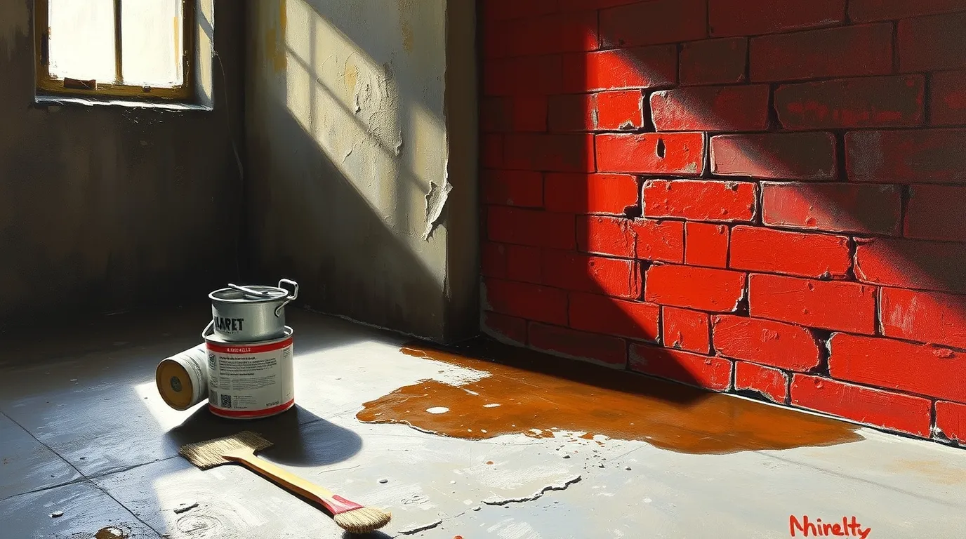 expert guide how to remove paint from concrete presented in a classic oil painting style using intense dramatic lighting, achieving high contrast to create tension, rich textures and visible brushstrokes