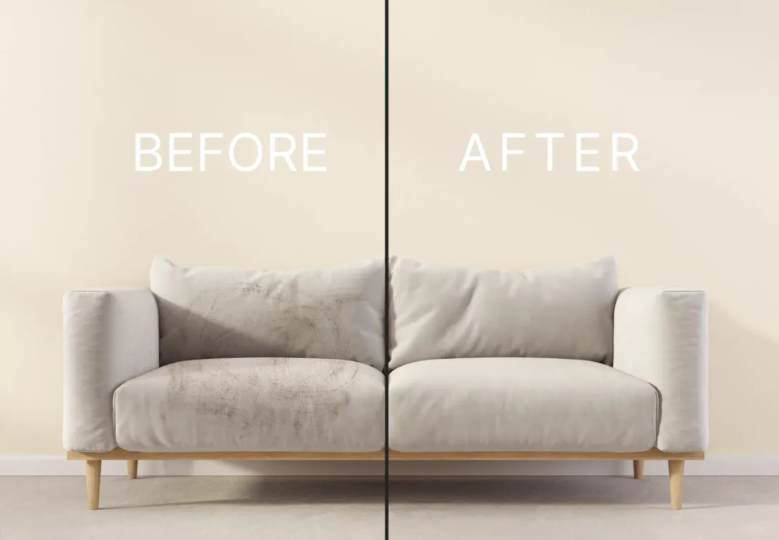 before and after of professional sofa cleaning