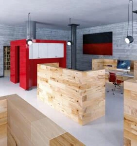 تغليف عصري للمكاتب باستخدام الفينيل الأنيق وورق الهدايا لأغراض جمالية وترويج العلامة التجارية.