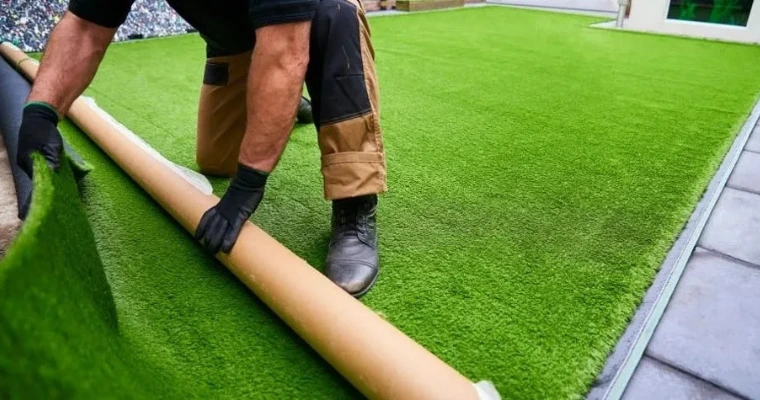 Artificial grass installed in a modern garden for a low-maintenance green look